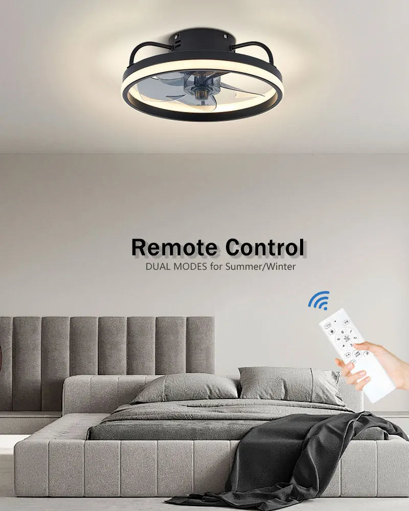 Smart Bedroom Ceiling Fans with Remote Control Low Profile 33CM 55W Dimmable LED Ceiling Fan with Lights  6 Wind Speeds Timing