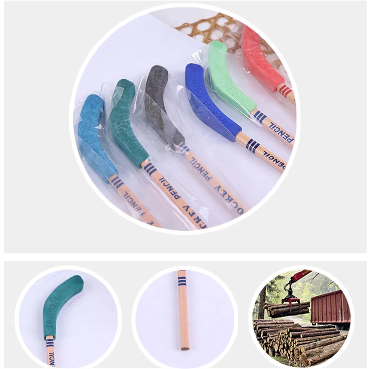 24Pcs Hockey Pencils and Erasers -Hockey Stick Sports Theme Party Supplies, Fun Cool Pencils for Hockey Fans, Students