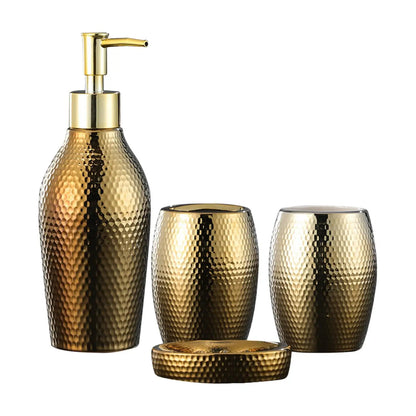 Bathroom Accessories Set Soap Dish Lotion Bottle Golden Decorative Home Neat