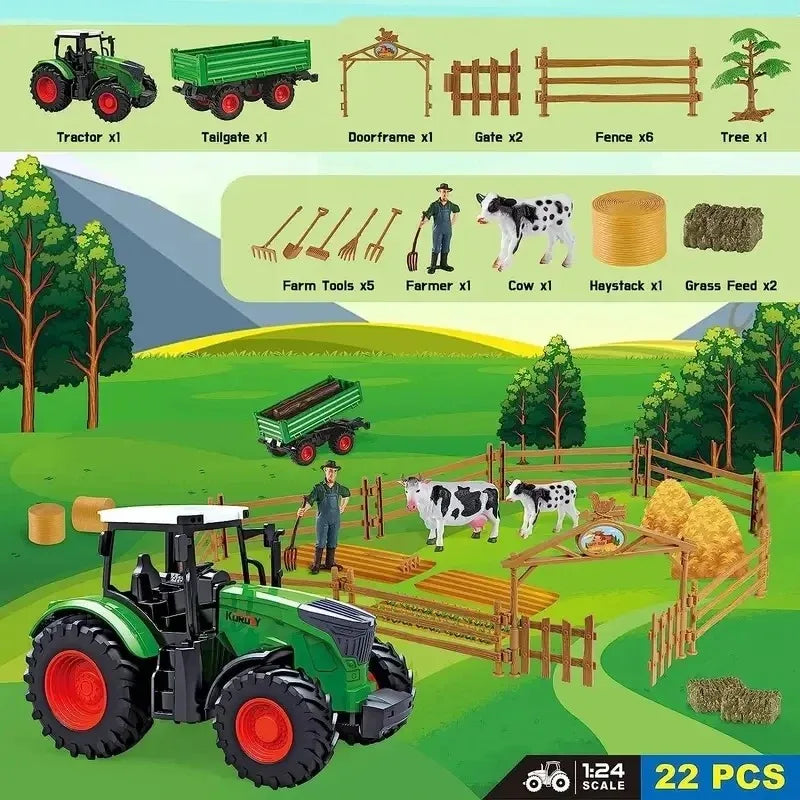 16.5" Big Tractor Toy,Farm Toy,Farm Animals Set,Include Truck Toy and Traile,Fence,Farmer,Animals,Tool,Farm Set for Gift