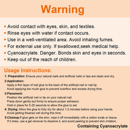 Twoing Waterproof Liquid Nail Adhesive,Long-Lasting & Fast-Drying, Formaldehyde-Free, Compatible with Acrylic Nails Fake Nails