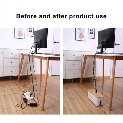 Socket Cable Organizer Box Wooden Style Cord Storage Case Dustproof Charging Data Cable Management Device for TV Wires/Computer