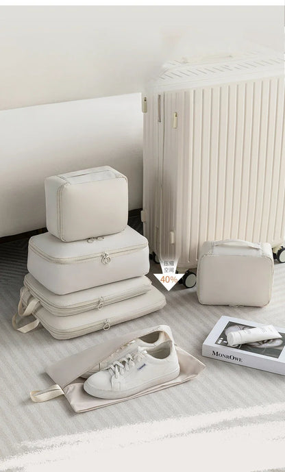 6-Piece Compressible Packing Cubes Set Waterproof - Portable Travel Organizer Bags for Luggage/Suitcase with Handbag Accessory