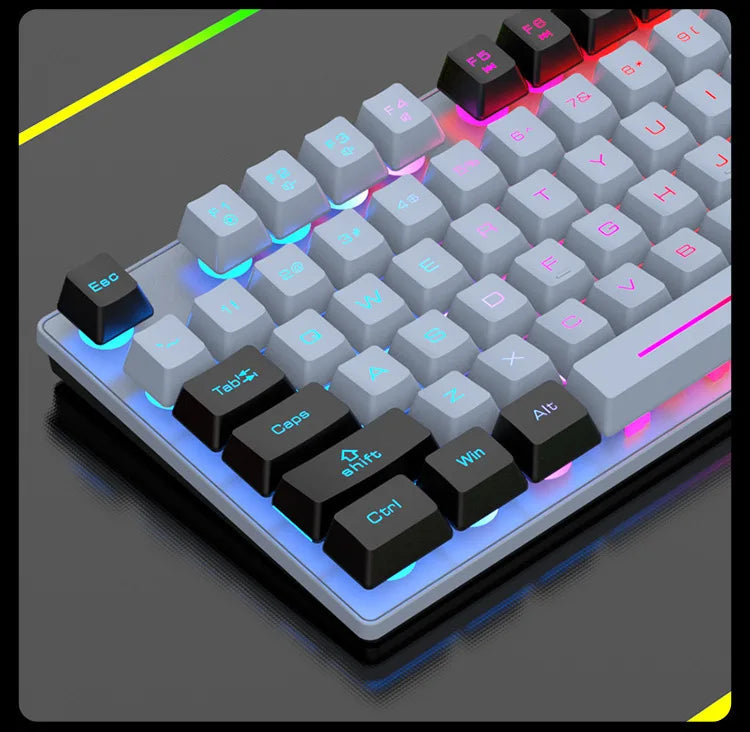 Keyboard 87 Keys 80% Layout Spanish Russian Korean Arabic Gaming Keyboard USB Wired RGB Light Float Keycap Ergonomics Design K10