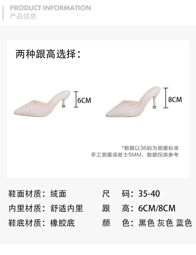 New Women's Slippers High Heel Closed Pointed Toe Shoes Sexy Ladies Heeled Sandals for Women