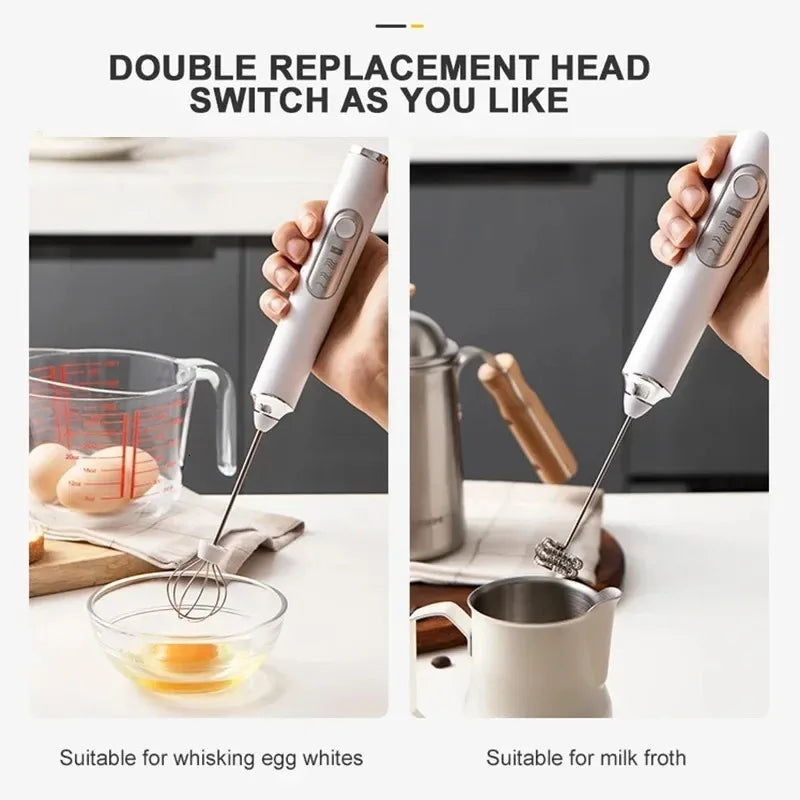 1pcs Coffee Milk Frother Blender 3 Speeds Adjustable Handheld Milk Frother Stainless Steel Electric Milk Frother USB Recharge