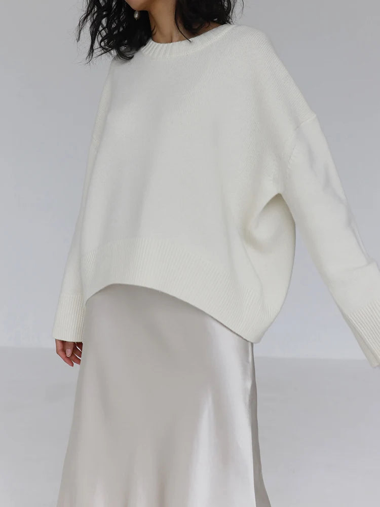 Light Blue Oversized Sweaters For Women 2024 Trend White Loose Sweater Casual Autumn Winter Warm Thick Knit Sweater Women Jumper