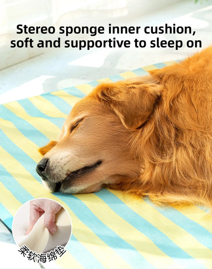 Summer dog cartoon striped ice silk mat, cat cooling mat, cooling cat bed, cooling bed, dog bed, pet bed