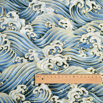 Cotton Bronzing Printing Fabric Handmade DIY Clothing Luggage Sachet Cotton Cloth Cotton Fabric Qinghai Smoke Wave, 145x50cm