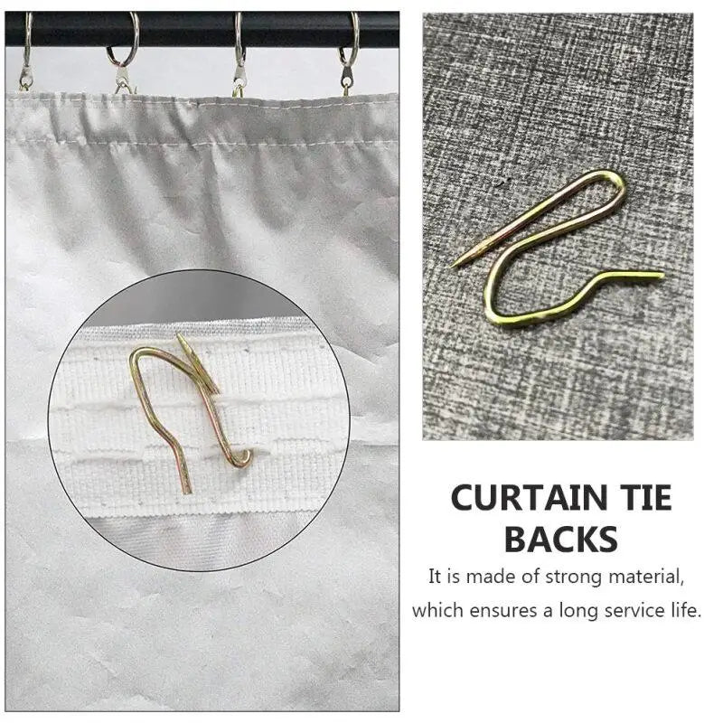 50pcs Metal Curtain Hooks for Drapes- Shaped Drapery Hook for Window Curtain Door Curtain Shower Curtain Golden