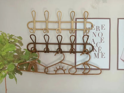 Rattan Wall Hooks Rattan Hanger Kids Garments Organizer Rack Clothes Hat Hanging Hook Kids Room Decor Hangers Clothing Storage