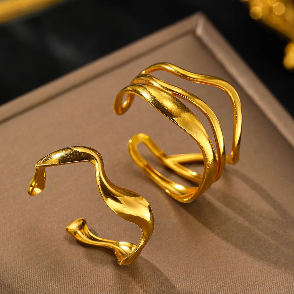 Stainless Steel Ring Asymmetric Cutout Design Exquisite Couple Rings For Women Jewelry Adjustable Gift for friends to each other