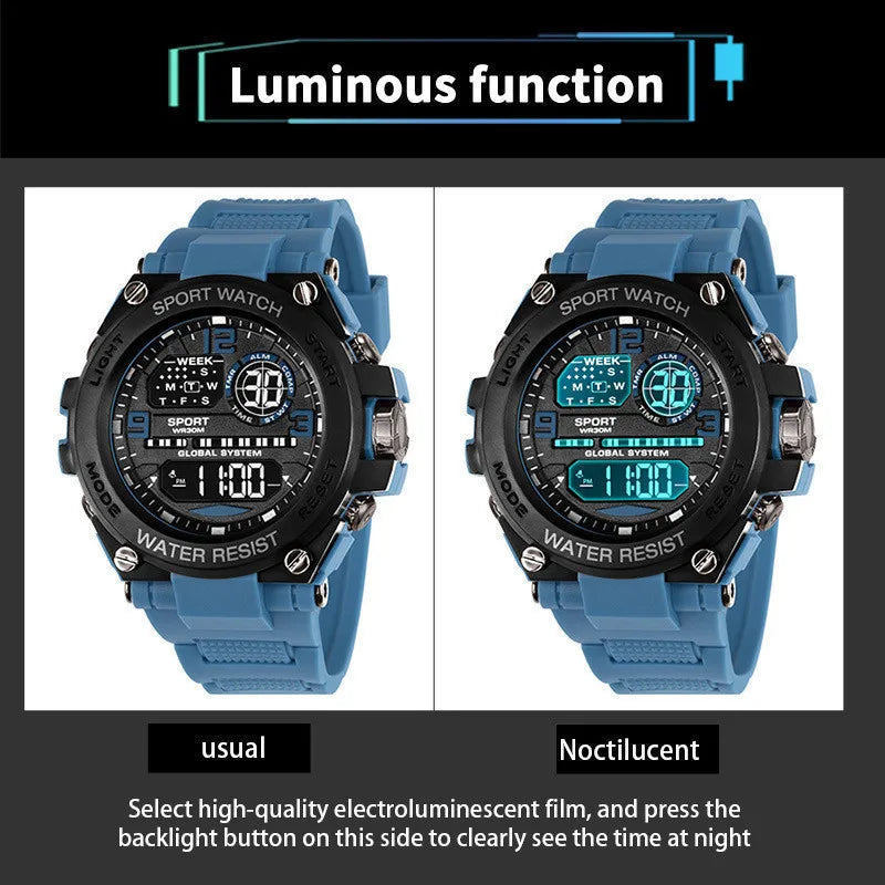 Men Waterproof  Sports Watches Multifunction Electronic Watches Anti Drop and Shock-absorbing Wristwatches
