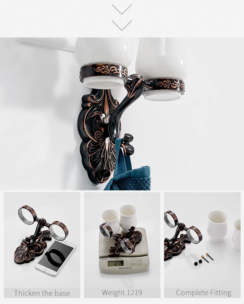 Robe Hooks European Style Brass Black Hangers For Clothes Towel Rack Clothes Hook Home Decoration Bathroom Hardware Set WF-88801