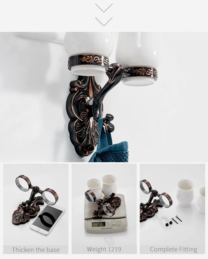 Robe Hooks European Style Brass Black Hangers For Clothes Towel Rack Clothes Hook Home Decoration Bathroom Hardware Set WF-88801