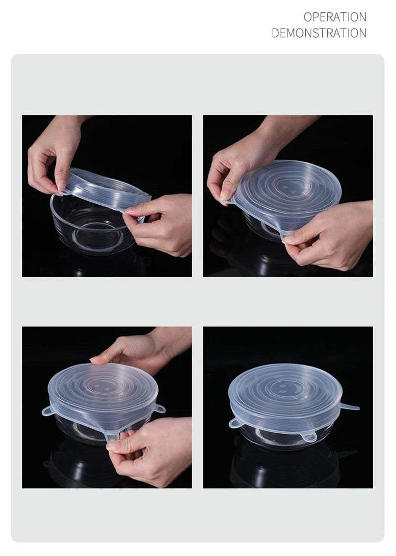 6pcs/set Silicone Cover Stretch Lids Reusable Airtight Food Wrap Covers Keeping Fresh Seal Bowl Stretchy Wrap Cover