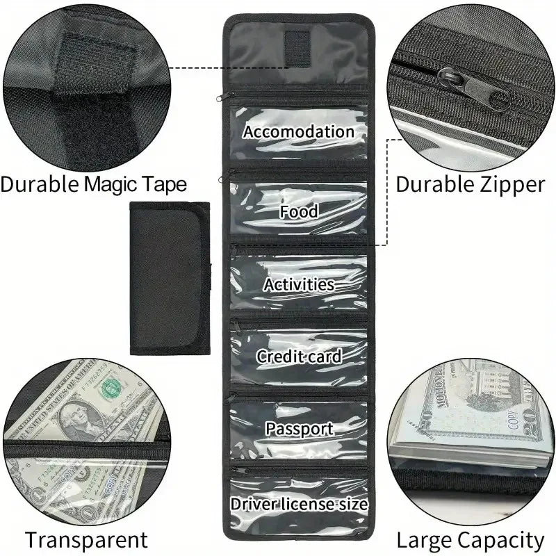 Cash storage box with 6 zippered pockets, cash ticket storage box, envelope wallet money bag