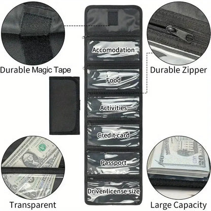 Cash storage box with 6 zippered pockets, cash ticket storage box, envelope wallet money bag