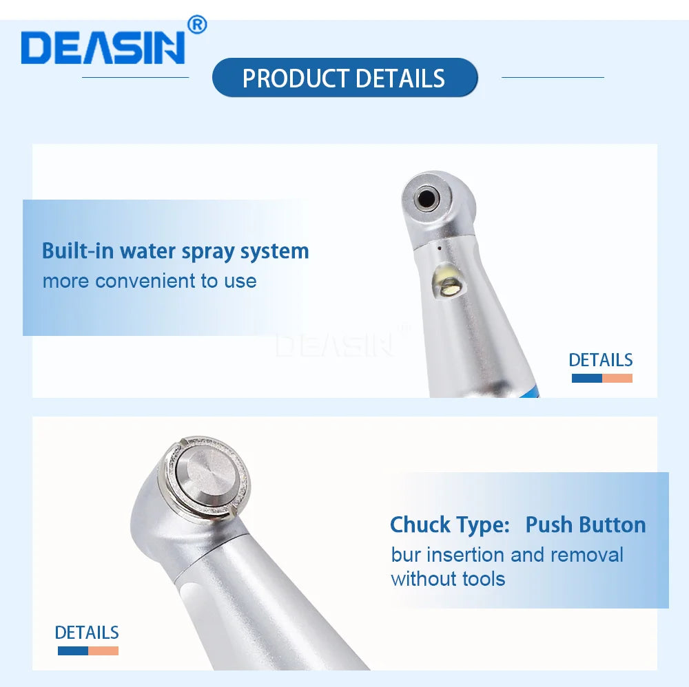 Dental LED Light 1:1 Ratio Contra Angle E-generator Low Speed Handpiece Inner Water Spray E-Type dentistry