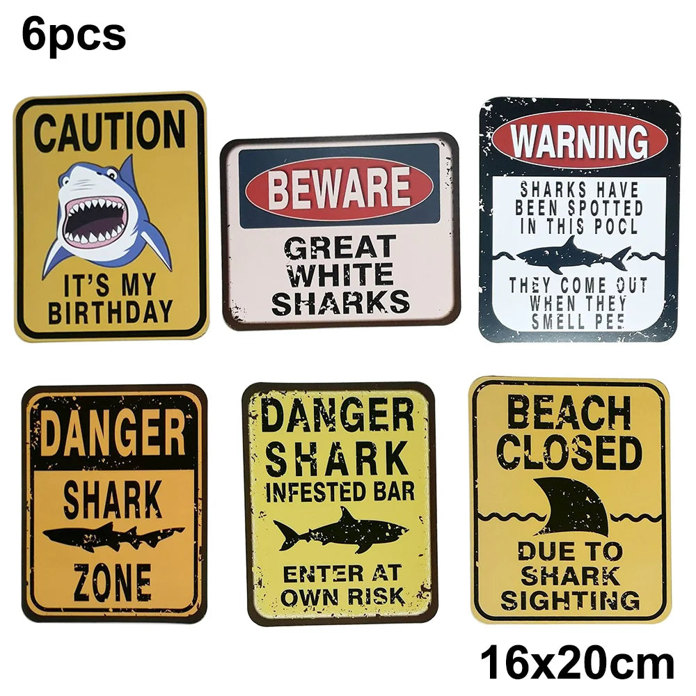 6 PCS Shark Zone Party Decorations Funny Party Wall Decorations Signs for Boys Birthday Party Ocean Shark Theme Party Supplies