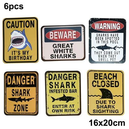 6 PCS Shark Zone Party Decorations Funny Party Wall Decorations Signs for Boys Birthday Party Ocean Shark Theme Party Supplies