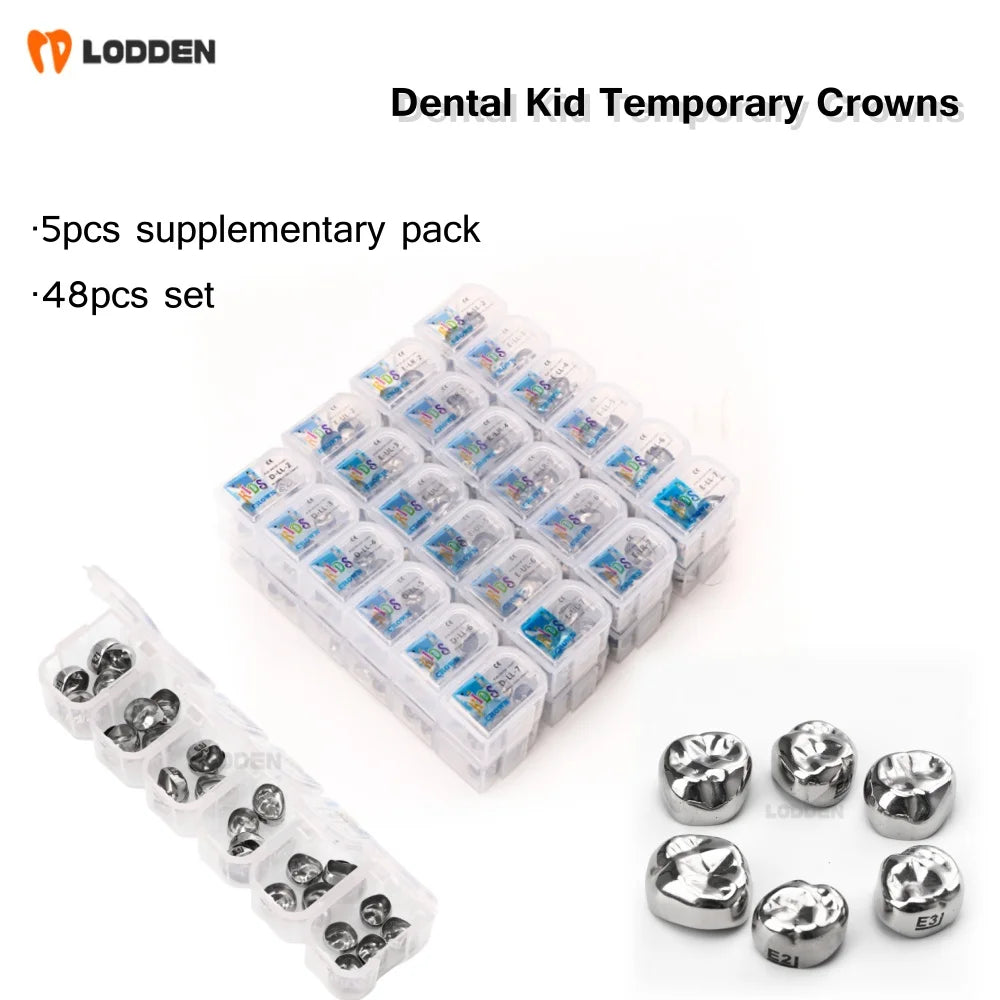 5/48pcs Dental Kids Teeth Crowns Orthodontic Stainless steel Temporary Tooth Crown Individual Model Dentistry  Preformed Tool