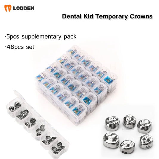 5/48pcs Dental Kids Teeth Crowns Orthodontic Stainless steel Temporary Tooth Crown Individual Model Dentistry  Preformed Tool