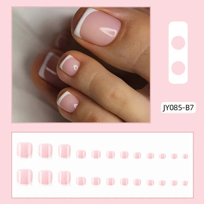 24 Pcs French Design Fake Toe Nail Press on Toe Nail Summer False Nails Acrylic Reusable Toe Nail Decorated Nails With Tool Kit