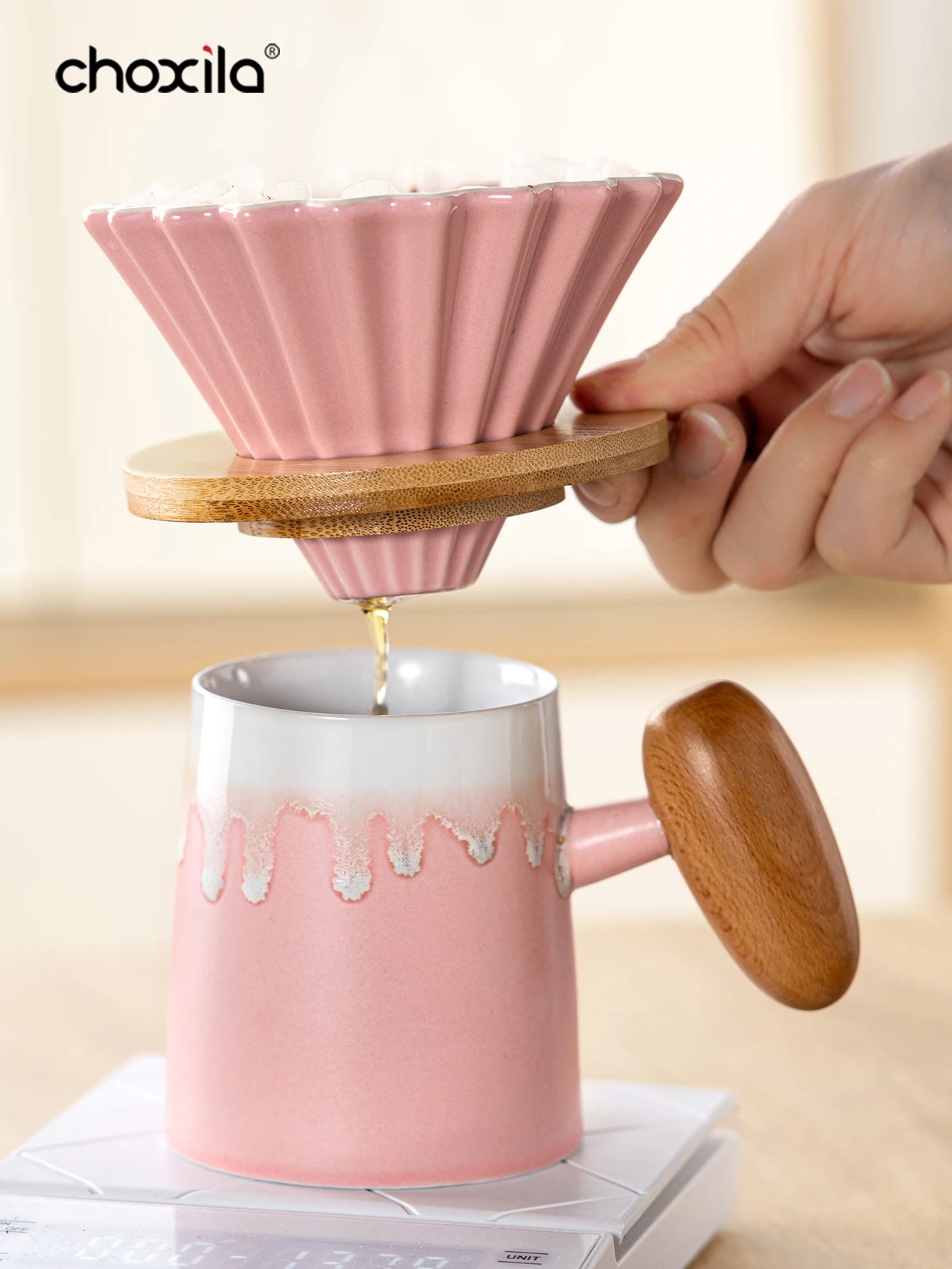 3pcs/set Pink Pour Over Coffee Set, Hand Brew Coffee Maker, Ceramic Coffee Pot Coffee Filter Dripper Coffee Accessories