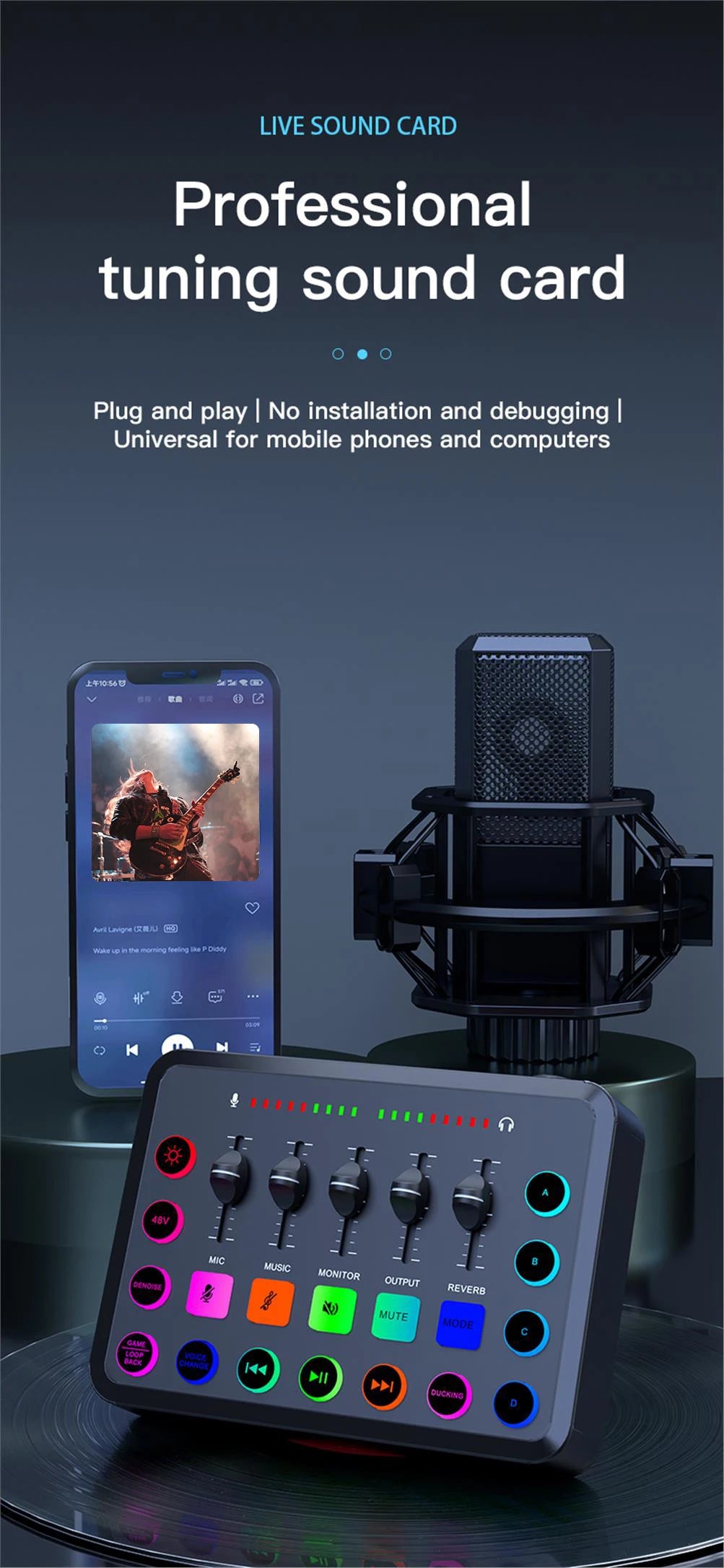 F11 Live Sound Card Streaming 5-Channel Mixer Sound Card Audio for Game Voice Podcast Live Streaming Kit Podcast Accessories Par