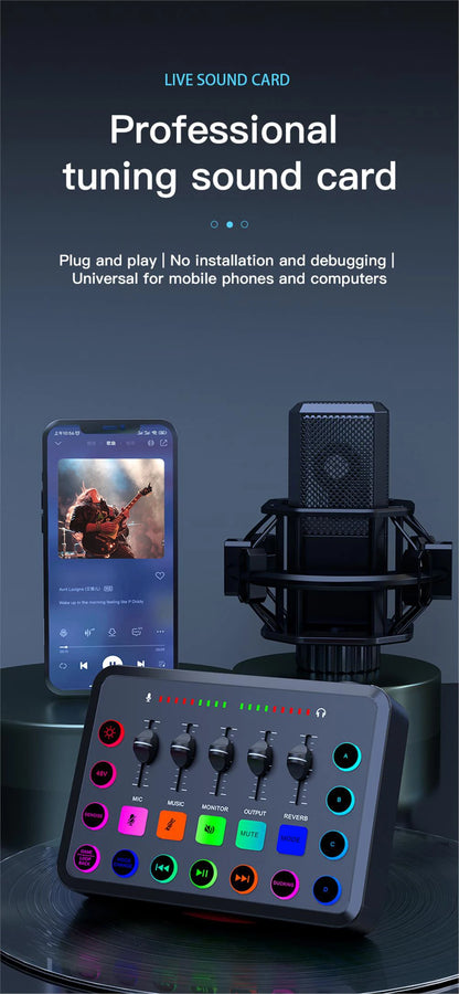 F11 Live Sound Card Streaming 5-Channel Mixer Sound Card Audio for Game Voice Podcast Live Streaming Kit Podcast Accessories Par