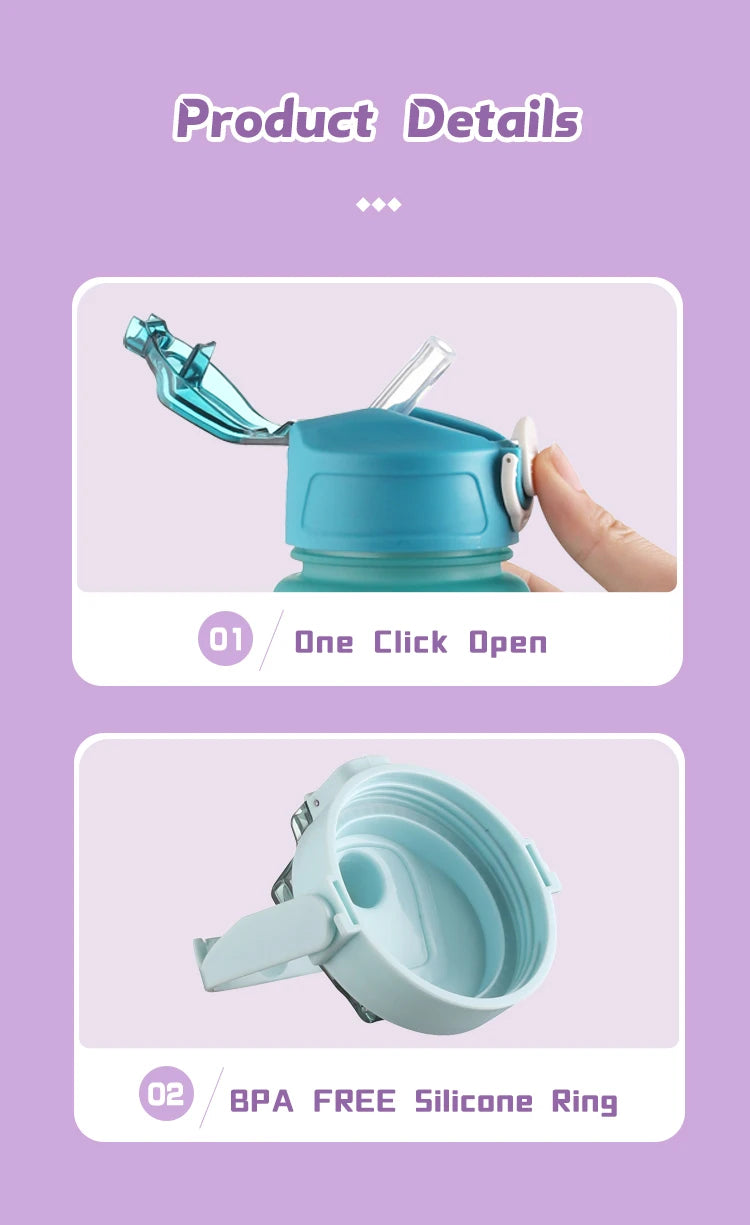 Water Bottle Motivational Drinking Bottle Sports Water Bottle with Time Marker Portable Reusable Plastic Cups Outdoor Travel Gym