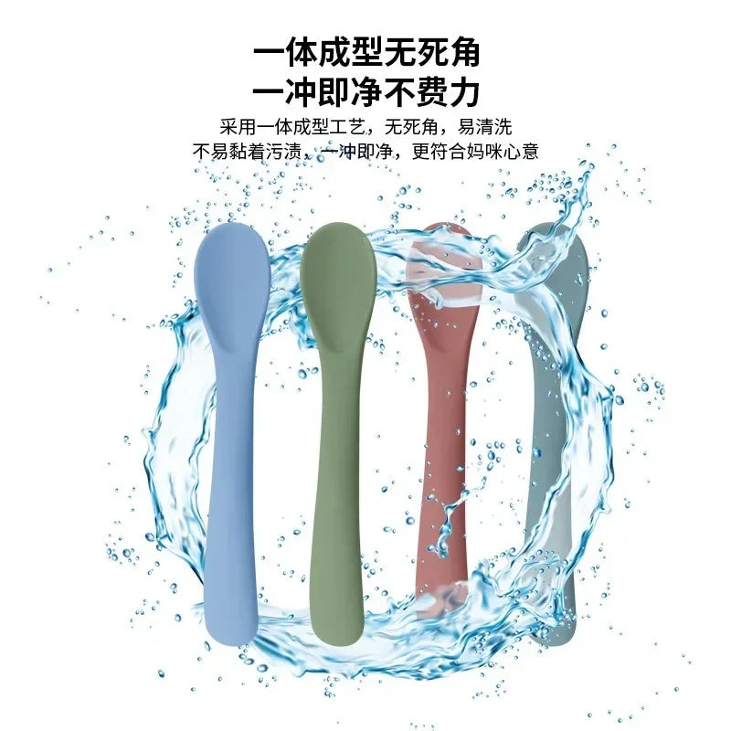 Silicone Baby Learn To Eat Spoon Small Curved Spoon Soft Rubber Feeding Silicone Cutlery Baby Training Spoon