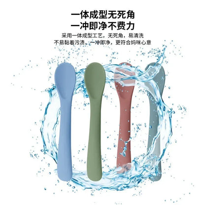 Silicone Baby Learn To Eat Spoon Small Curved Spoon Soft Rubber Feeding Silicone Cutlery Baby Training Spoon