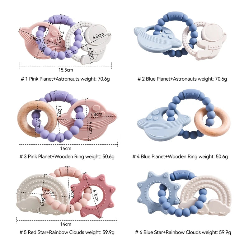 Silicone Teethers For Baby Thing Newborn Chews Food Grade Teethers Training Bed Toy Baby Cartoon Space Feeding Infant Rattle Toy