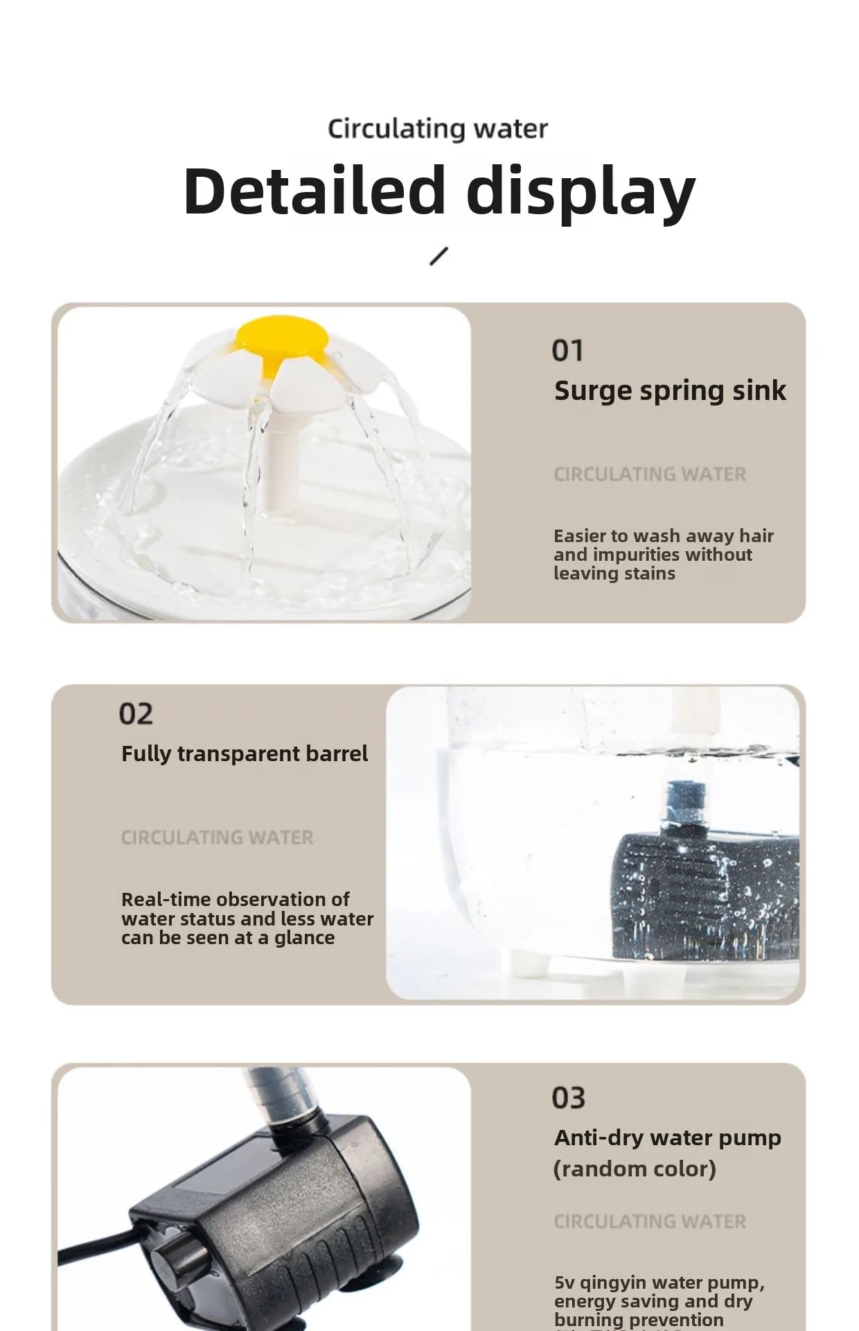 1L USB Electric Mute Pet Water Fountain Automatic Cat Drinking Bowl Filter Quiet Dispenser with Carbon Filter for Fresh Water