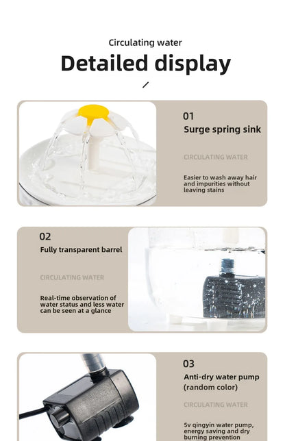 1L USB Electric Mute Pet Water Fountain Automatic Cat Drinking Bowl Filter Quiet Dispenser with Carbon Filter for Fresh Water