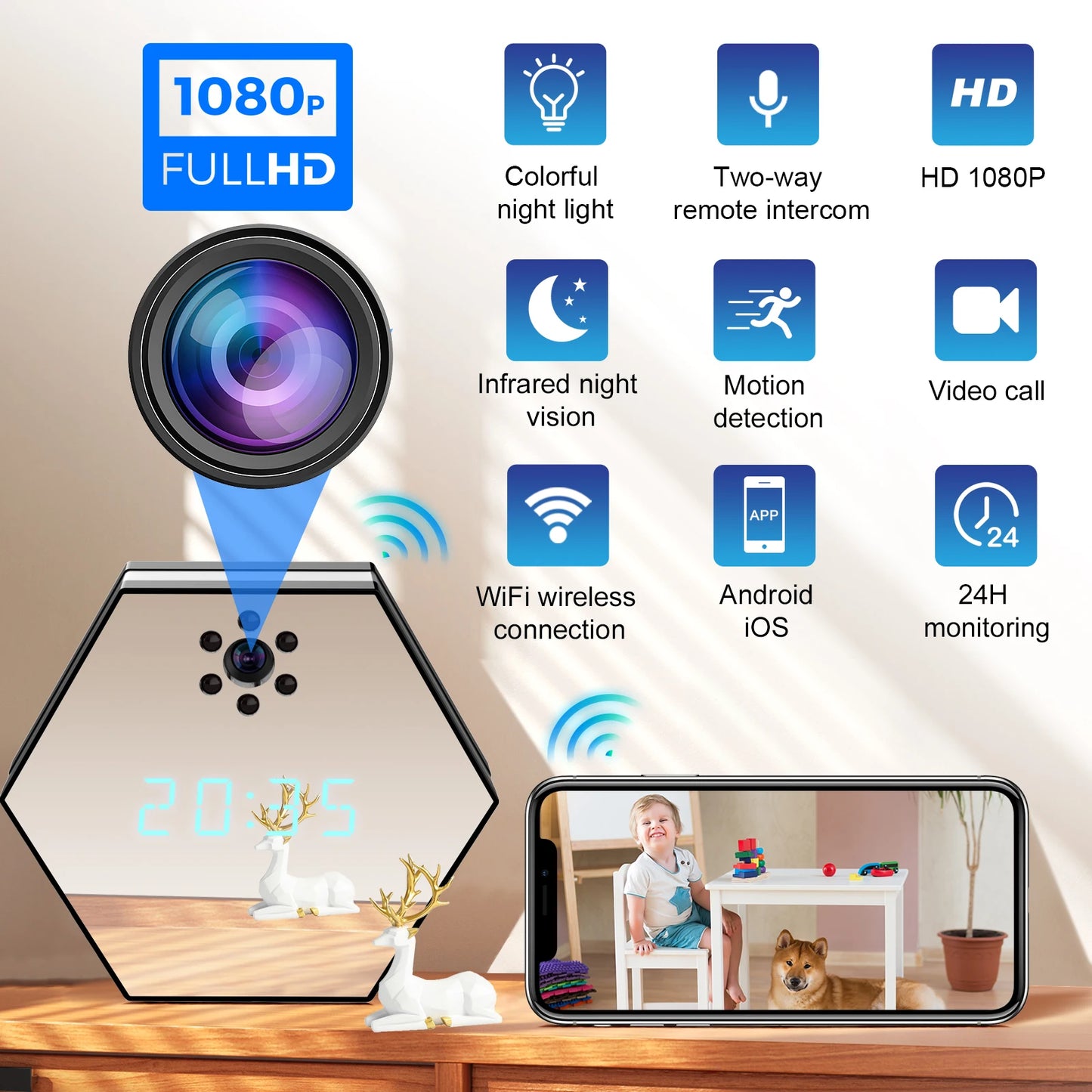 Indoor home surveillance camera, mobile phone, remote network, HD night vision, wireless camera, caretaker