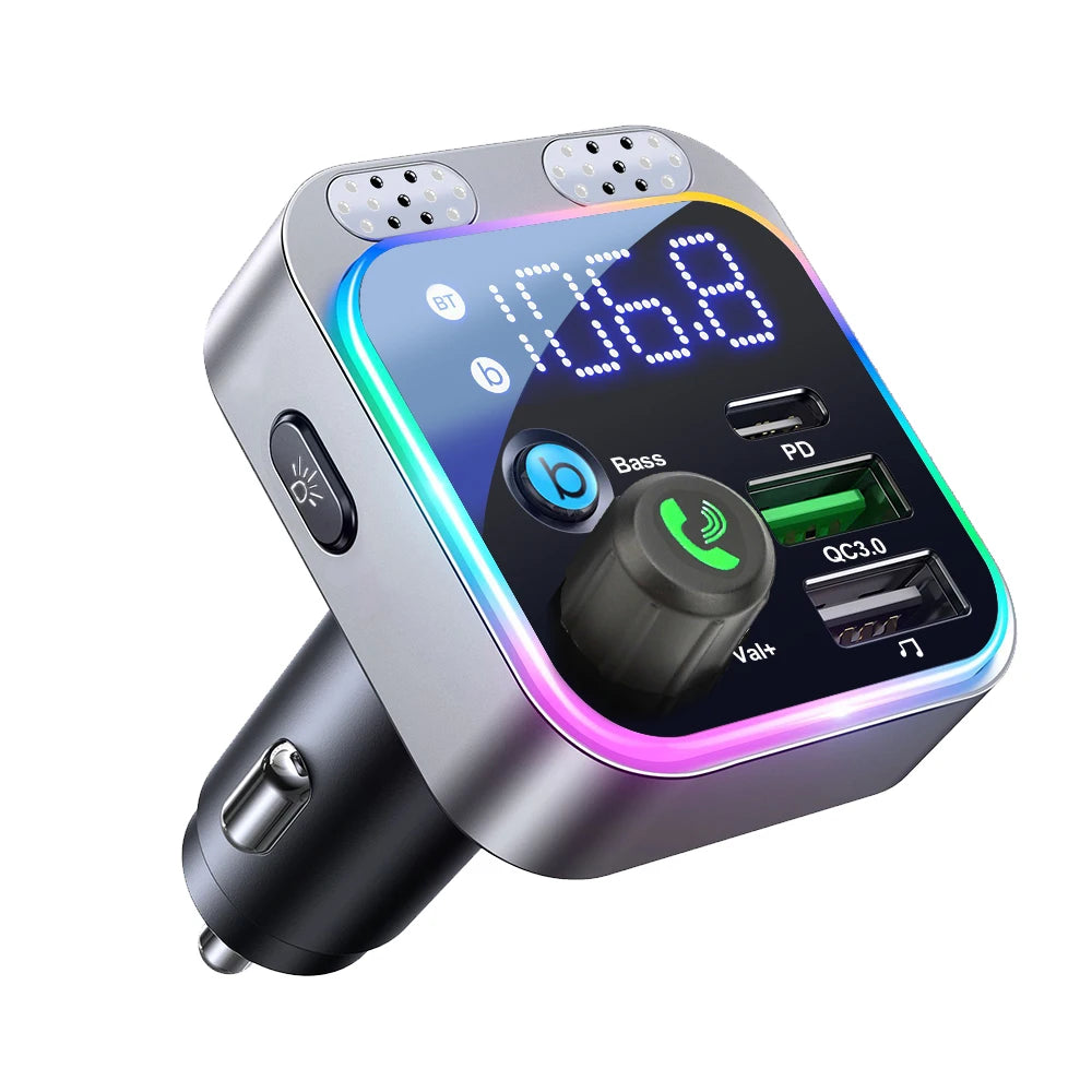 Bluetooth 5.0 FM Transmitter For Car FM/AUX Bluetooth Car Adapter Car Charger Bass Boost 3 Ports Charger Bluetooth Adapter
