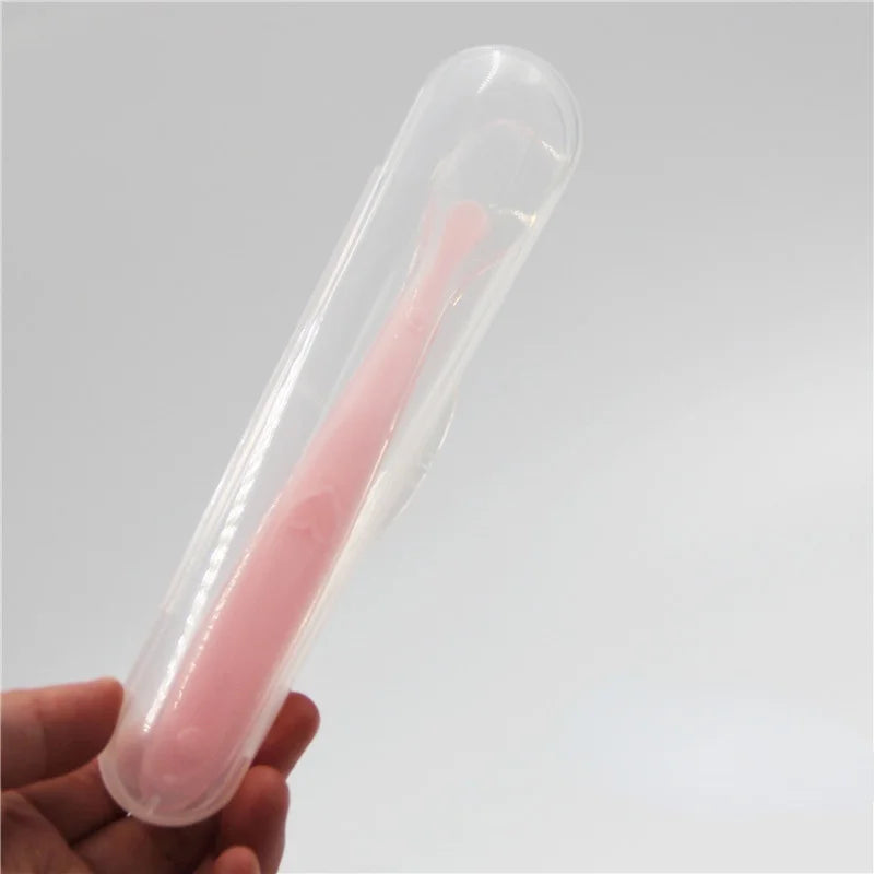 Baby Soft Silicone Spoon Soft Head Soup Spoon Baby Eating Training Spoon and Storage Box Feeding Tableware Set