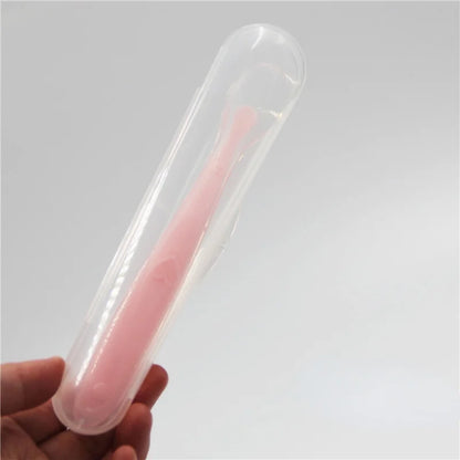 Baby Soft Silicone Spoon Soft Head Soup Spoon Baby Eating Training Spoon and Storage Box Feeding Tableware Set