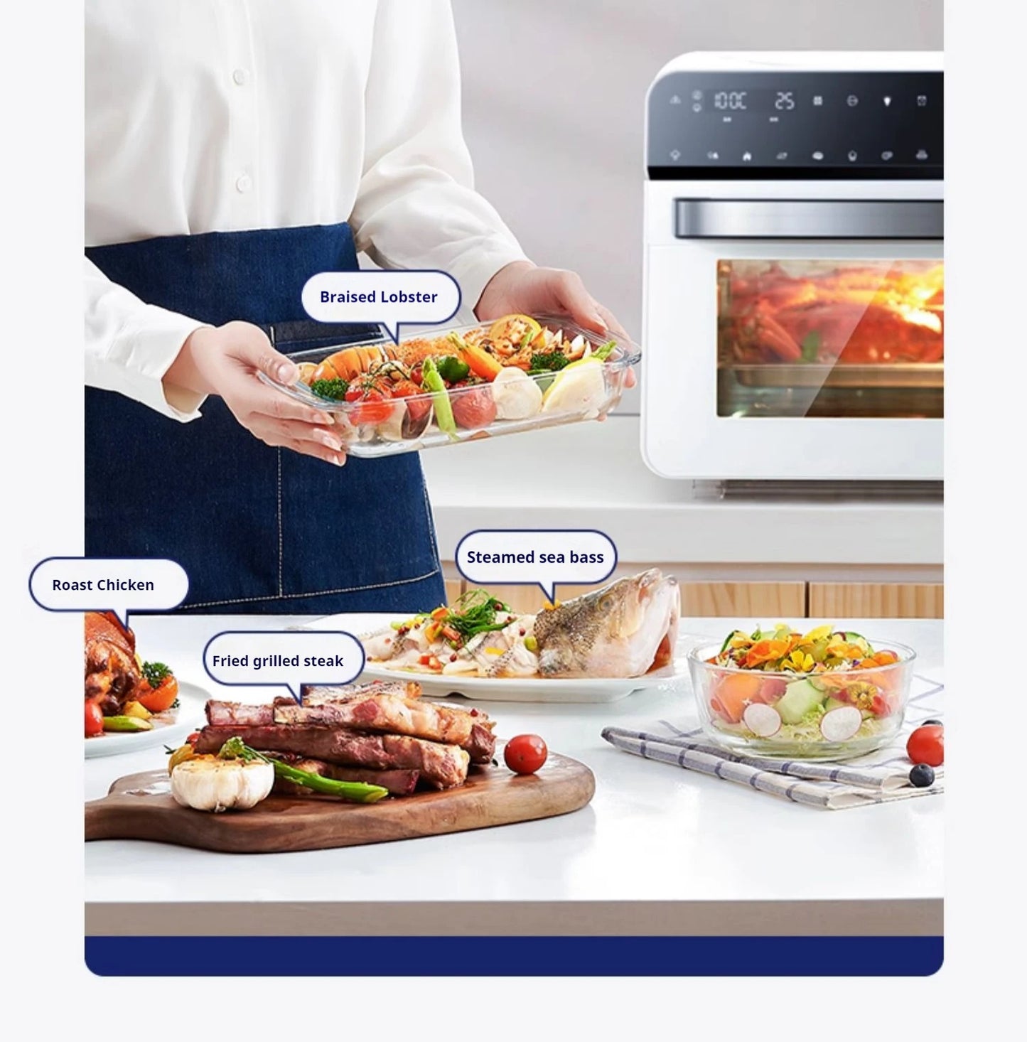 High-end smart air fryer, baking and frying dual-purpose, fully automatic and efficient touch-screen air steam oven for commerci