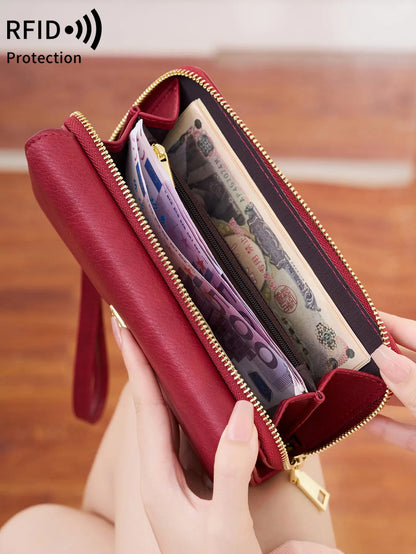 RFID Blocking Women's Wallet Large Capacity Credit Card Holder Clutch Bag Trifold Large Capacity Zipper Long Wallet Coin Purse