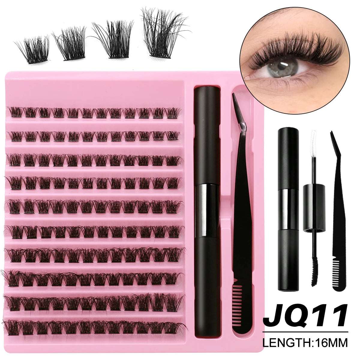 GROINNEYA DIY Lash Extension Kit Lash Clusters With Waterproof Strong Hold Lash Bond And Seal And Eyelash Tweezers Lash Cluster