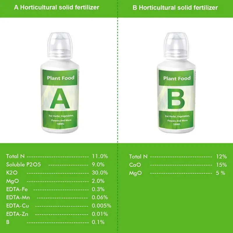 Fertilizer A and B 100ml Hydroponic Garden Plant Food Vegetables Flowers Fruit Soilless Cultivation Nutrient Solution