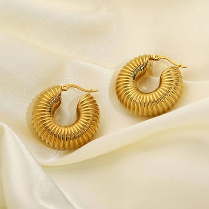 Classic Stainless Steel Waterproof Chunky Hammered Hoop Earrings Unusual Empty Stacked Circle Ear Ring Buckle Huggie Jewelry