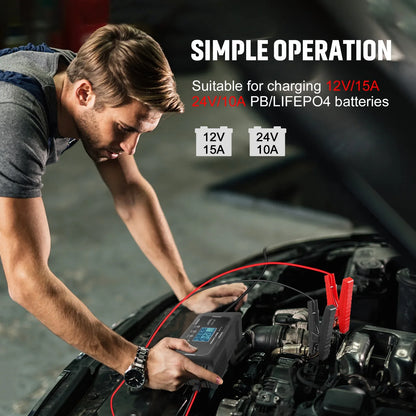 Intelligent Restoration Car Battery Charger 12V/15A 24V/10A Smart Charger for Automobile and Motorcycle Lead-Acid Battery