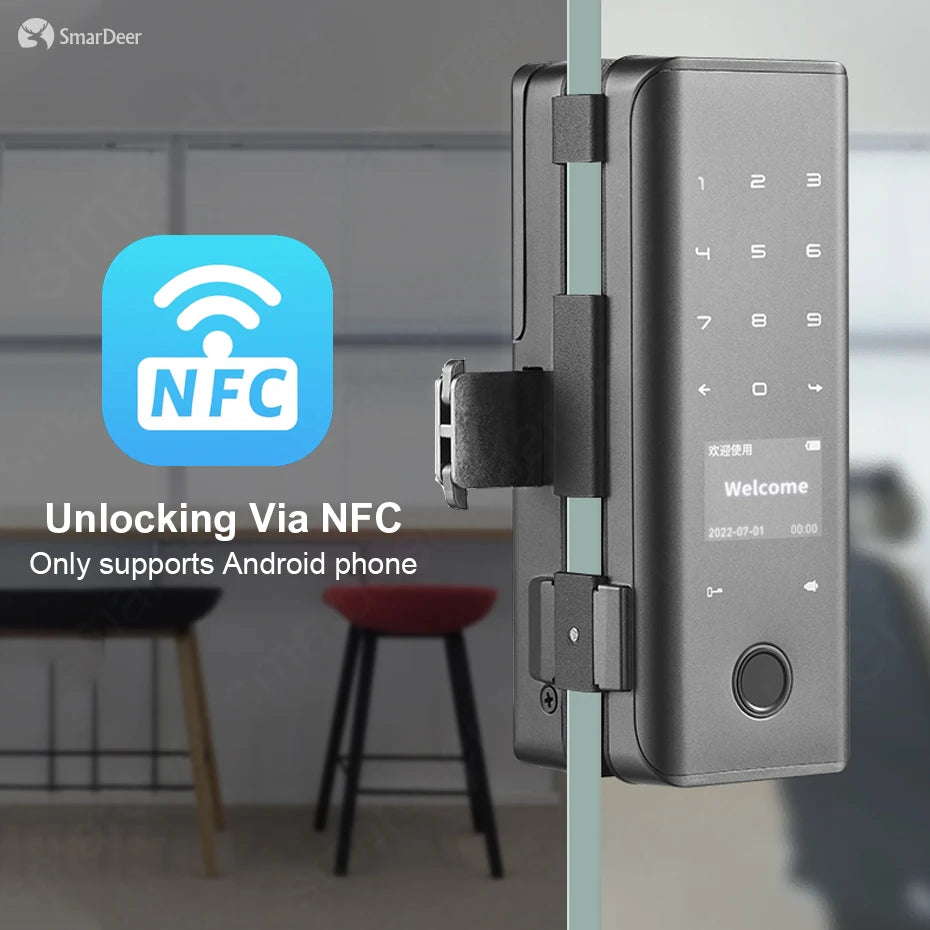 SmarDeer smart Lock with Sliding glass door Fingerprint Lock for Tuya Smart Home Aluminum Glass Door Electronic Lock