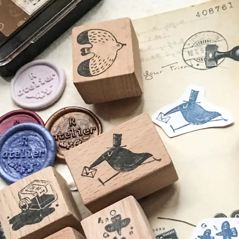 Stamp Scrapbooking Supplies Flower Petal Birds Stationary Kawaii Wooden Stamps