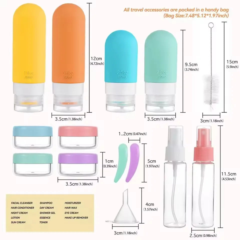 16Pcs Travel Bottle Set Leak-Proof Container Portable Refillable Toiletries Shampoo Conditioner Lotion Liquid Empty Bottles